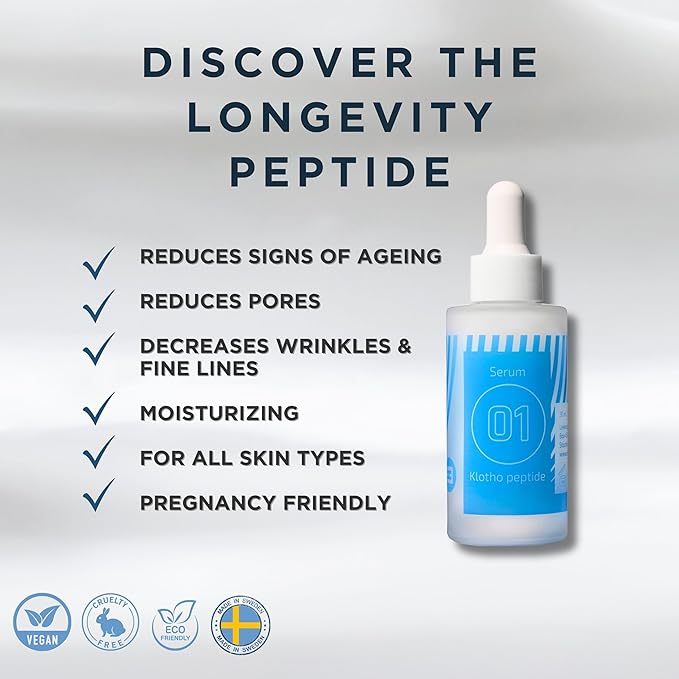 EiE 01 Klotho Peptides Serum for Face Hydrating Peptide Face Serum for Women Anti Aging Improves Wrinkles Elasticity Facial Peptide Serums with Hyaluronic Acid and Retinol Made in Sweden 1 fl. Oz