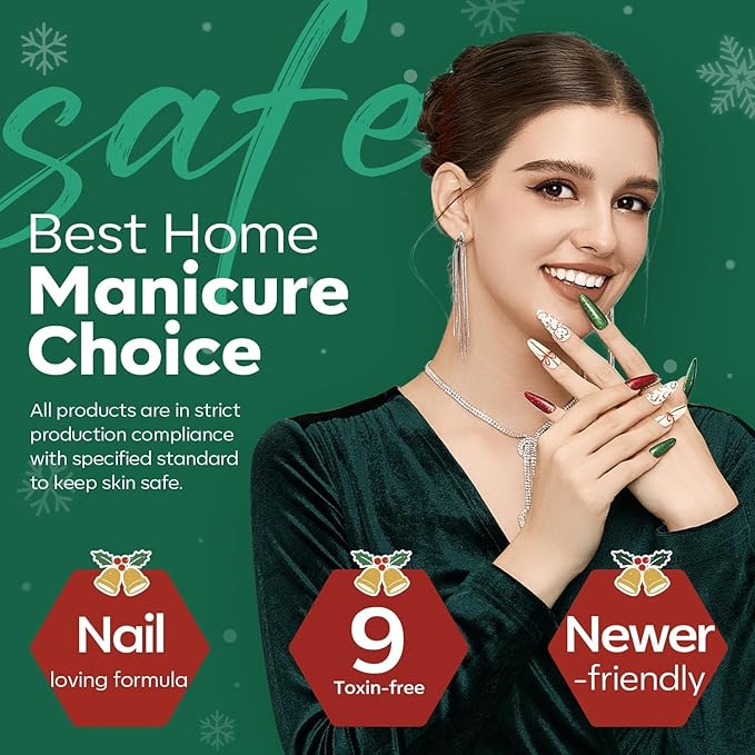 Modelones Christmas Gel Nail Polish Set, 6 Colors 2025 Winter Sparkle Dark Green Red Silver Champagne Rose Gold Glitter Gel Polish Kit New Year Soak Off Nail Art Manicure Salon DIY Home Gift