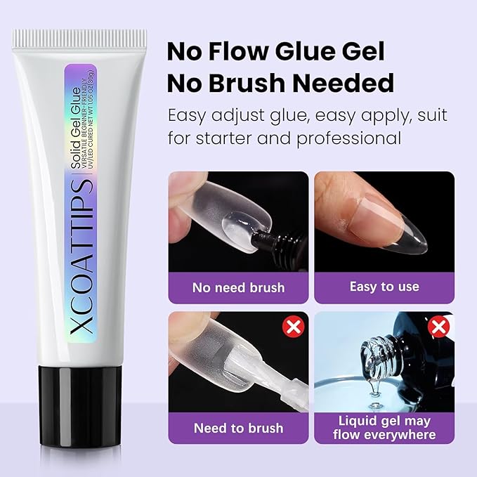 BTArtboxnails 30g Solid Nail Gel for Nail Tips, Upgrade Gl ue Gel for Fake Nails Cure Needed, Long Lasting Strong Adhesion Nail Gl ue Gel