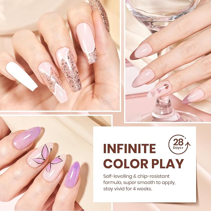 beetles Gel Polish Set, 12 Colors Brown Purple Blue Gel Polish Glitter Neutral Autumn Nails Design Soak off Uv Led Lamp Needed Soft Pulse Nail Art Design Gifts for Women