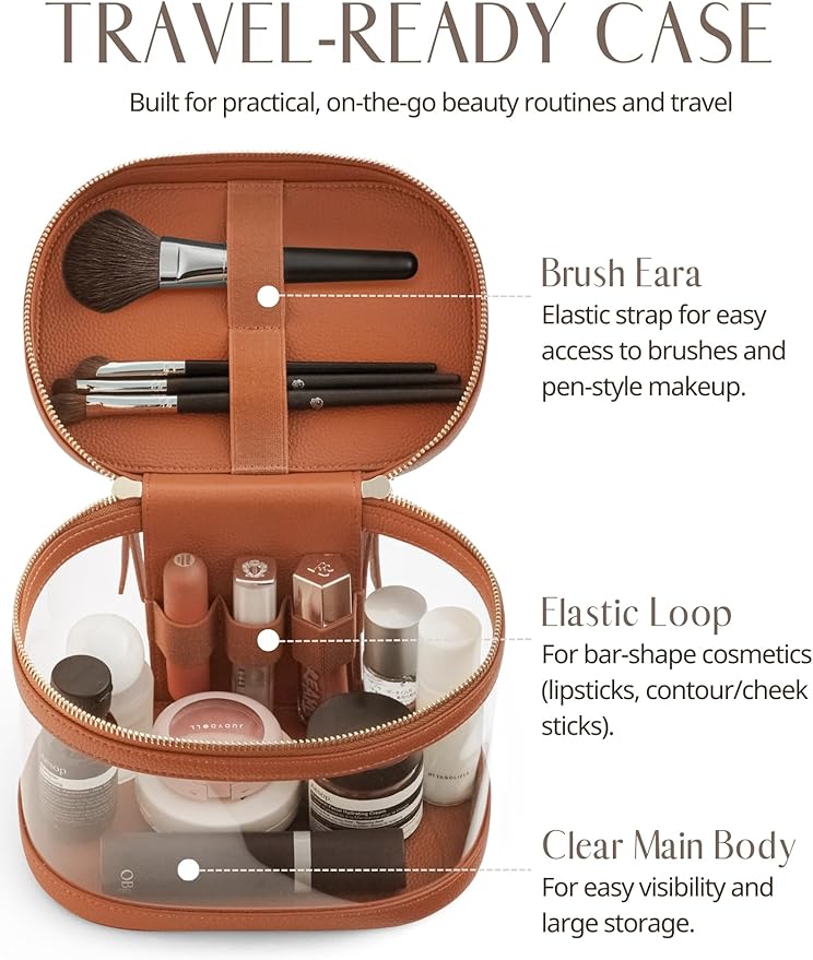 Popvibe Clear Makeup Bag Travel Cosmetic Case Transparent Toiletry Bag with Zipper, Portable Make Up Organizer Traveling Compact Car Bag for Essentials