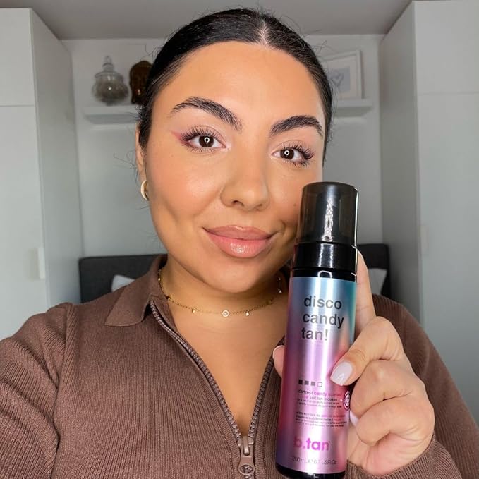 b.tan Large Candy Scented Self Tanner Mousse | Party Size Disco Candy Tan - Best, 1 Hour Express Dark Sunless Tanning Foam, Sweat-Proof & Transfer Resistant Fake Tan, Cruelty Free, 10.1 Fl Oz