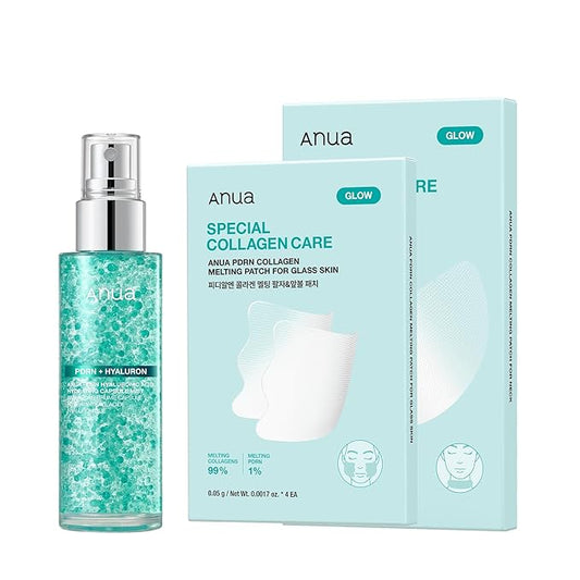 Anua PDRN Collagen Plumping & Firming Care Set, PDRN Salmon DNA Glow Serum Spray, Collagen Patch Neck & Facial Fine Line, Face Mist & Melting Duo for Perfect Home Care, Korean Skincare Set
