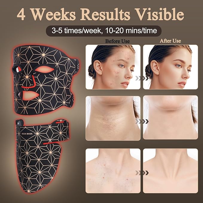 Red Light Therapy for Face and Neck, 8 Colors LED Face Mask Light Therapy with 850NM Near Infrared, 3000 mAh Rechargeable 6-In-1 Red Light Therapy Mask Set Skin Care Device for Skin Rejuvenation