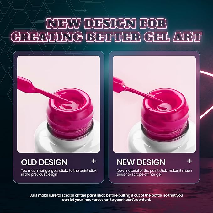 Beetles Gel Liner Nail Polish, 6 Colors Nail Art Paint for Swirl Nails Neon Blue Hot Pink Sliver Glitter Gel Polish Cyberpunk's Futurism Built Thin Nails Art Pens Brush