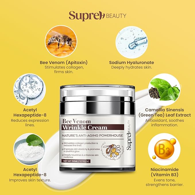 SupreH Bee Venom Cream Wrinkle Filler: Instant Face Lift Cream and Eye Tightener Cream with Hyaluronic acid Niacinamide for women and men 50