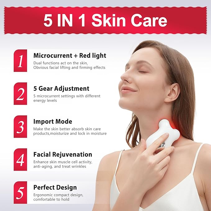 2-in-1 Red Light Microcurrent Facial Device | Enhances Lifting & Firming Capabilities | Reduces Wrinkles and Puffiness | Smart Photon Micro-Current Device, Model:EP-300