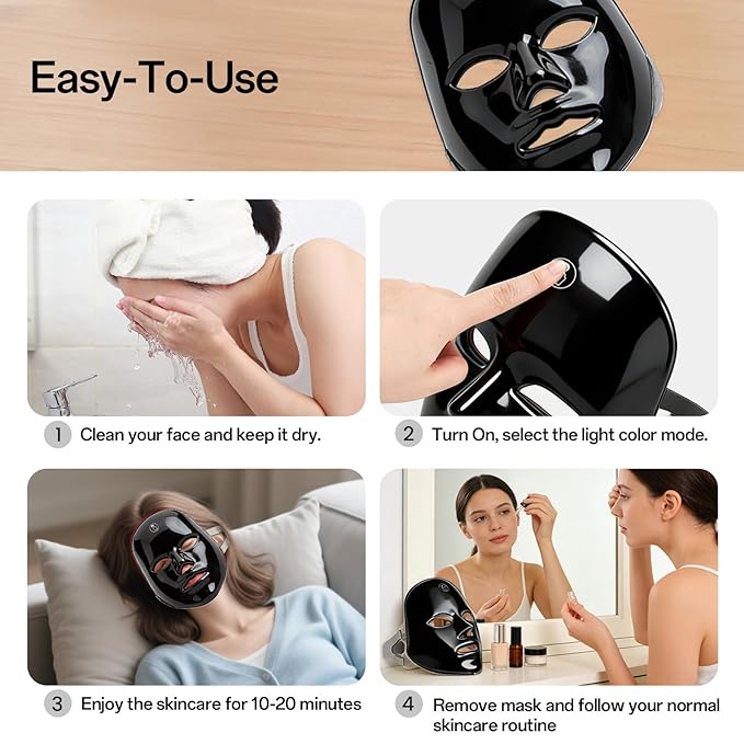 SUERBEATY Red Light Mask For Face, 7-1 Colors Red Light Face Mask, Facial Skincare At Home, Cordless, Portable and Rechargeable,Black