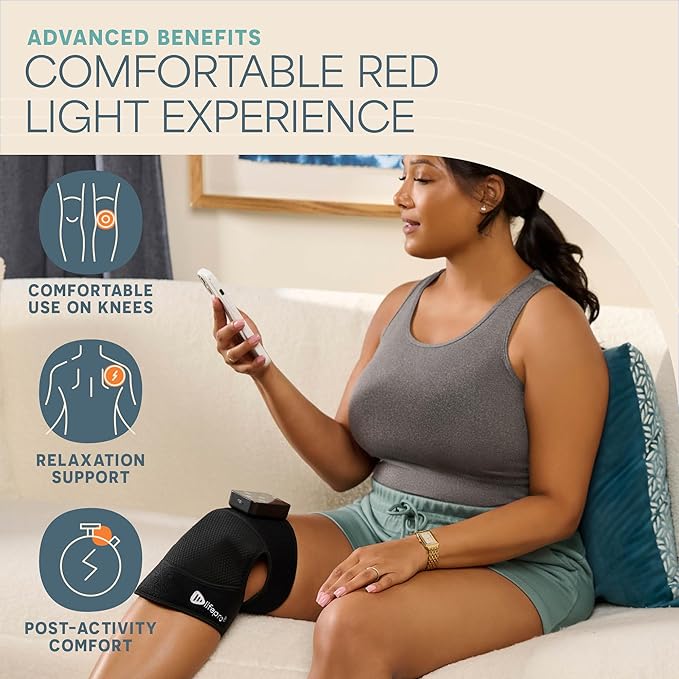 LifePro - Red Light Therapy for Knee Brace – Portable Knee Massager with 660nm Red & 850nm Infrared LEDs - Vibration & Pulsed Modes - Biorecover Rechargeable Light Therapy Device for Joint Wellness