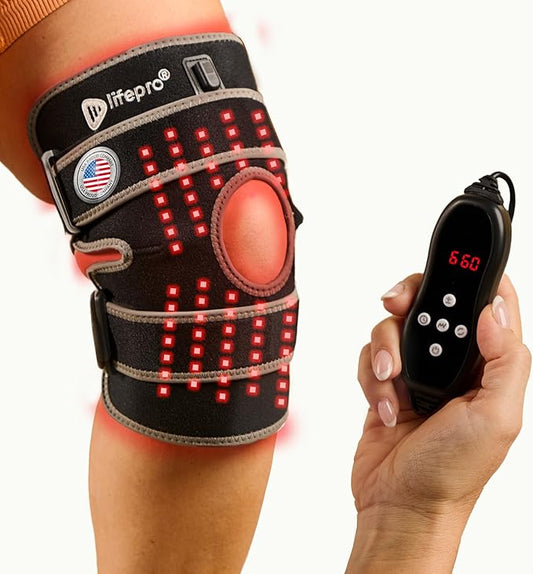 LifePro - Red Light Therapy for Knee Brace – Portable Knee Massager with 660nm Red & 850nm Infrared LEDs - Vibration & Pulsed Modes - Biorecover Rechargeable Light Therapy Device for Joint Wellness