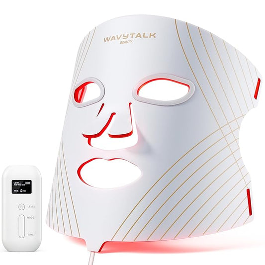 wavytalk Red Light Therapy Mask for Face, Glow Time LED Face Mask Light Therapy for Anti-Fine Line, Acne Treatment, and Skin Rejuvenation with Red, Near-Infrared Light, Blue and Amber Light Therapy