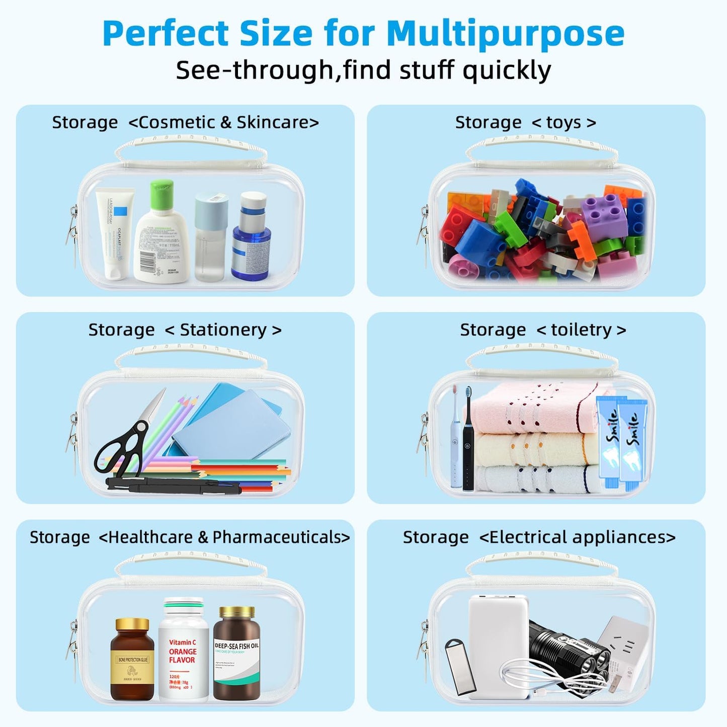 SameTech Hard Pouch, 2pcs Clear Hard Shell Zipper Case, Clear Plastic Storage Box Containers Small Toiletry Bag for Small Items, Toys, Building Blocks, Puzzles, Cosmetics & Stationery