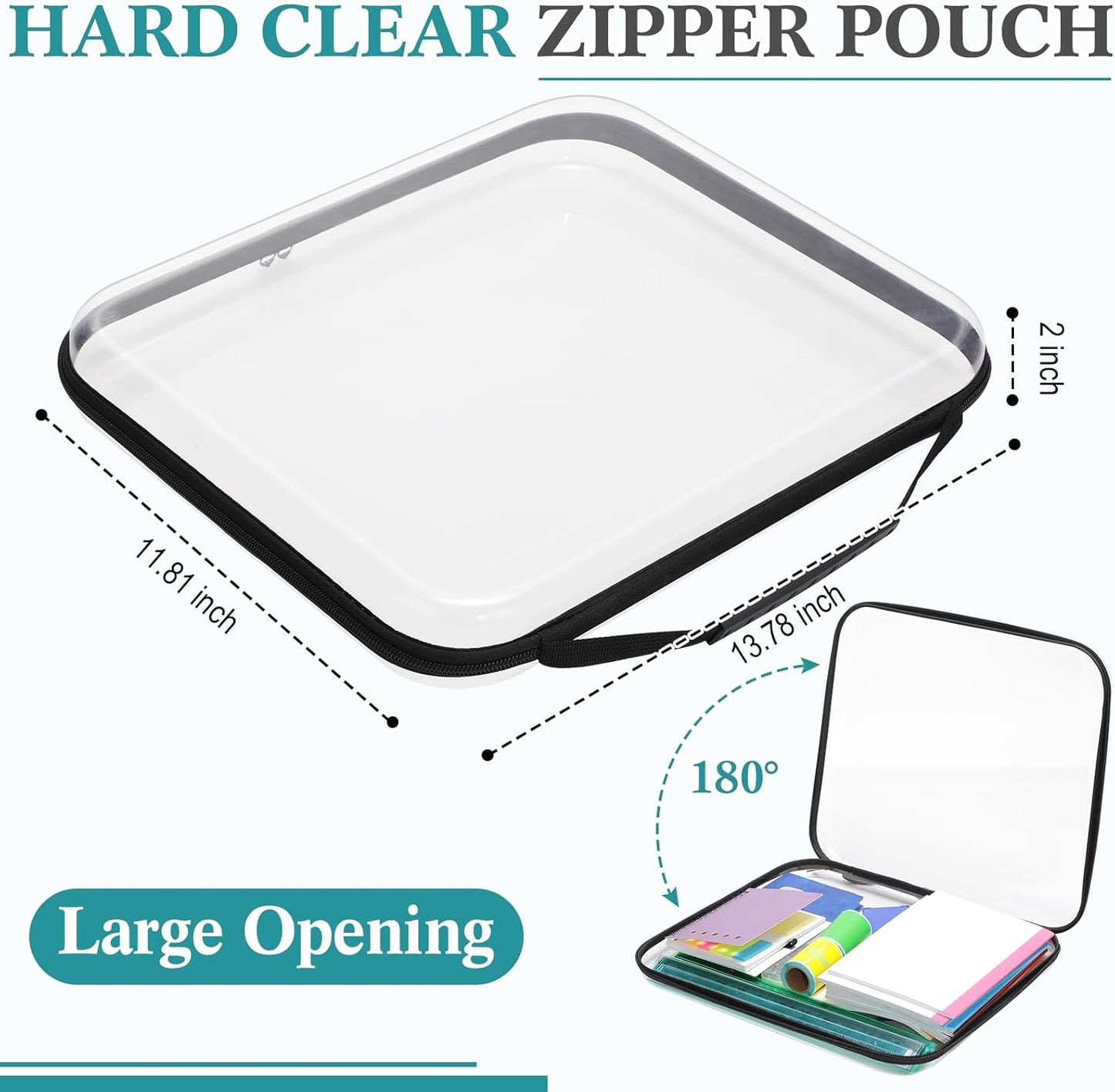 Sanwuta 4 Pcs Clear Hard Zipper Case with Handle Office Storage Cases Hard Plastic Pouches Transparent Bins for Crafts, Pencils, Snacks, Cosmetics, Puzzles(13.8 x 11.8 x 2 Inches,Black)