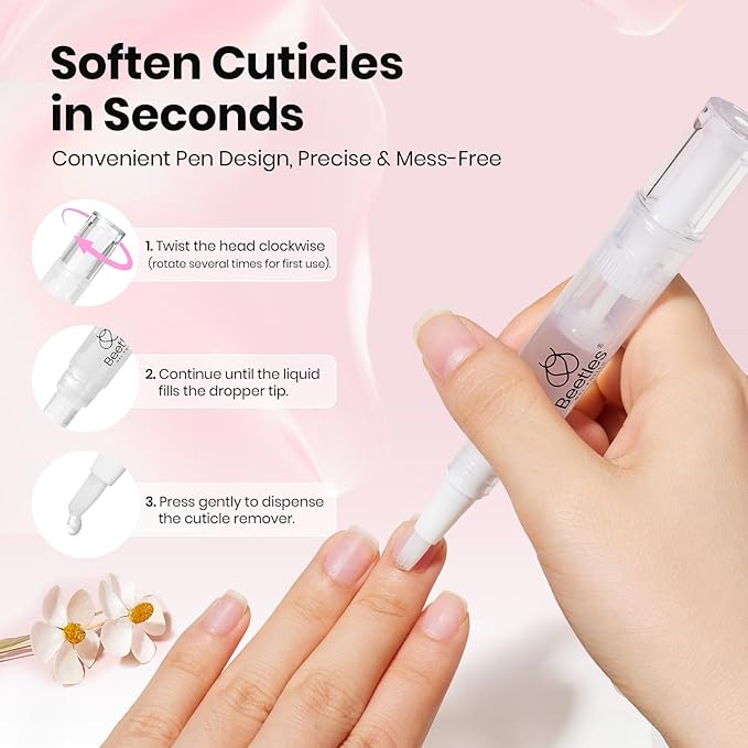 Beetles Manicure Kit for Women with Cuticle Remover, 3 PCS Pink Manicure Set Cuticle Trimmer Dual End Cuticles Pusher Clean Nails Tip Dirt Pusher with Storage Pouch Nail Prep Kit for Gel Nail Polish