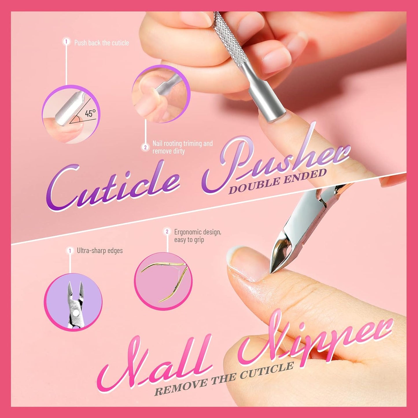 Teenitor Gel Polish Remover Kit, Nail Clips, Cuticle Nipper Cuticle Pusher, Nair Care Cuticle Oil, Teenitor Nail Gel Polish Dipping Powder Remover Tools Kit Pink