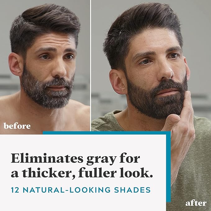 Just For Men Mustache & Beard, Beard Coloring for Gray Hair with Brush Included, With Keratin Biotin Aloe and Coconut Oil for Healthy Facial Hair - Darkest Brown, M-50 (Packaging May Vary)