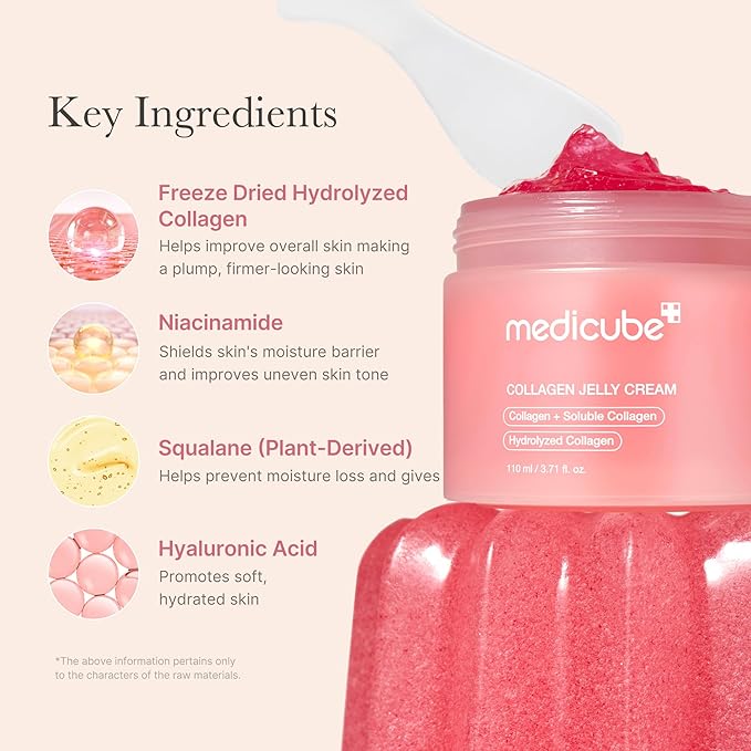 medicube Pink Glass Glow Duo for Uneven skin: Collagen Jelly Cream 110ml and Salmon DNA PDRN pink collagen jelly gel mask (4ea)
