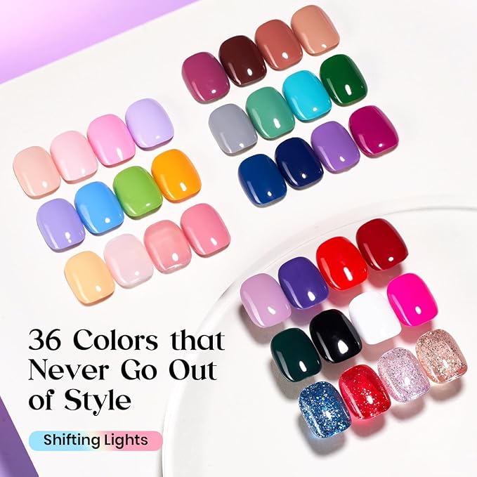 beetles Gel Polish Shifting Lights - Gel Nail Polish Set Brown Burgundy Red Black White Green Purple Glitter 36 Colors with Base Coat Glossy Matte Glitter Top Coat UV LED Soak Off Gift for Women