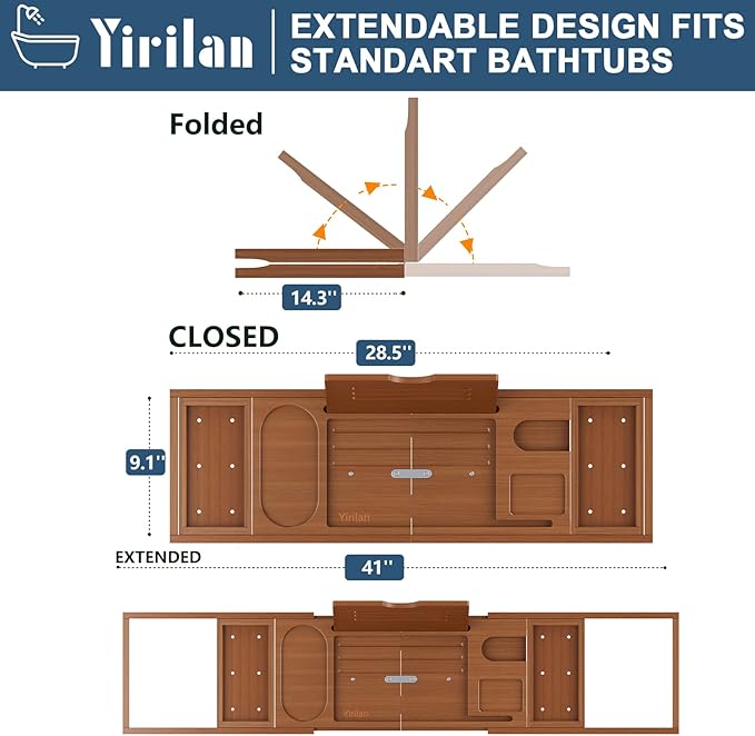 Yirilan Luxury Bathtub Tray Caddy, Expandable Bath Tray, Unique House Warming Gifts, New Home, Anniversary and Wedding Gifts for Couple, Bridal Shower Gift for Women