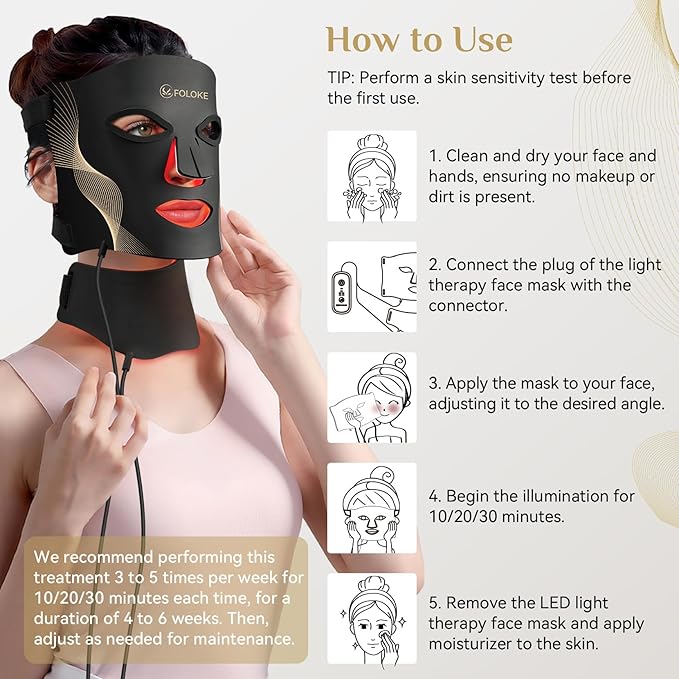 Red Light Therapy for Face, LED Light Therapy Mask & Neck Skin Care Mask, Infrared Red Light Therapy Mask Wavelength for Home Use Working Travel Yoga Sleep