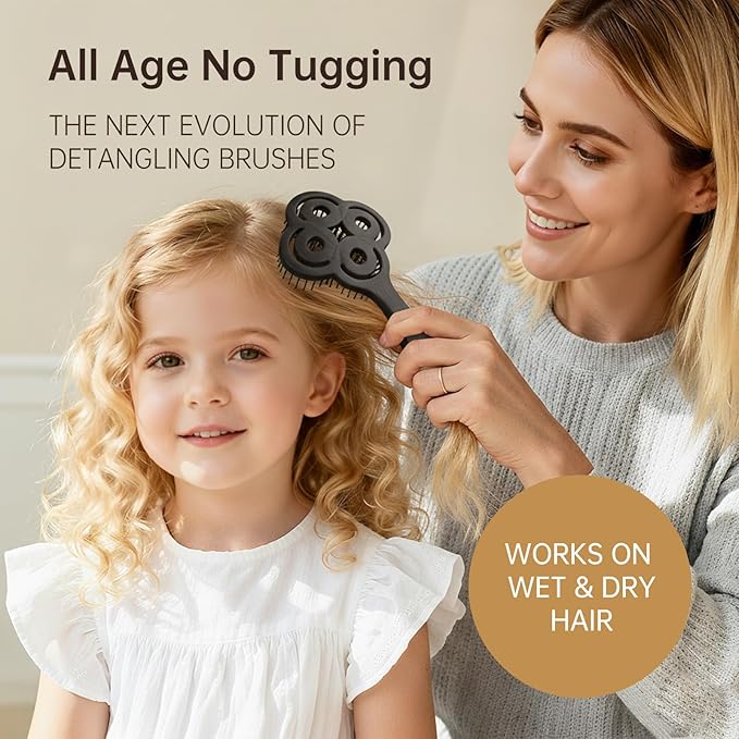 Simetra Detangler Hair Brush for Women and Men, Holiday Present - Original Detangling Brush for Curly Hair/Wet & Dry Hair, Natural Boar Bristles Hairbrush - Natural Crystal Inlay & 14K Gold Plating