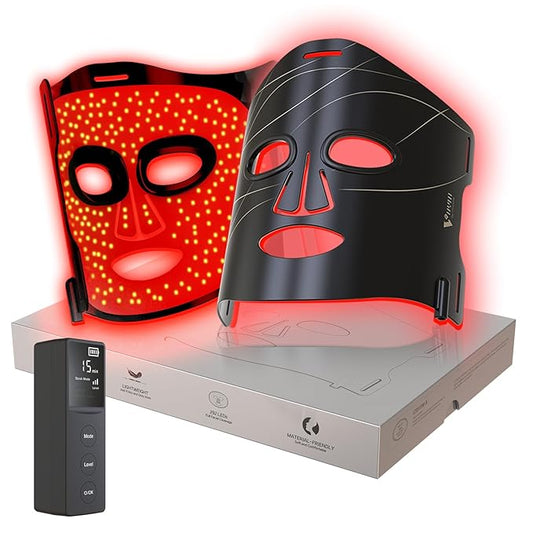 Infrared Red Light Therapy Mask: High Power for Glowing Skin – Ultra-Thin 1.8mm 4.6oz, 830nm 633nm 590nm, Rechargeable, Red Light Therapy for Face Luxury Gift- Black Line