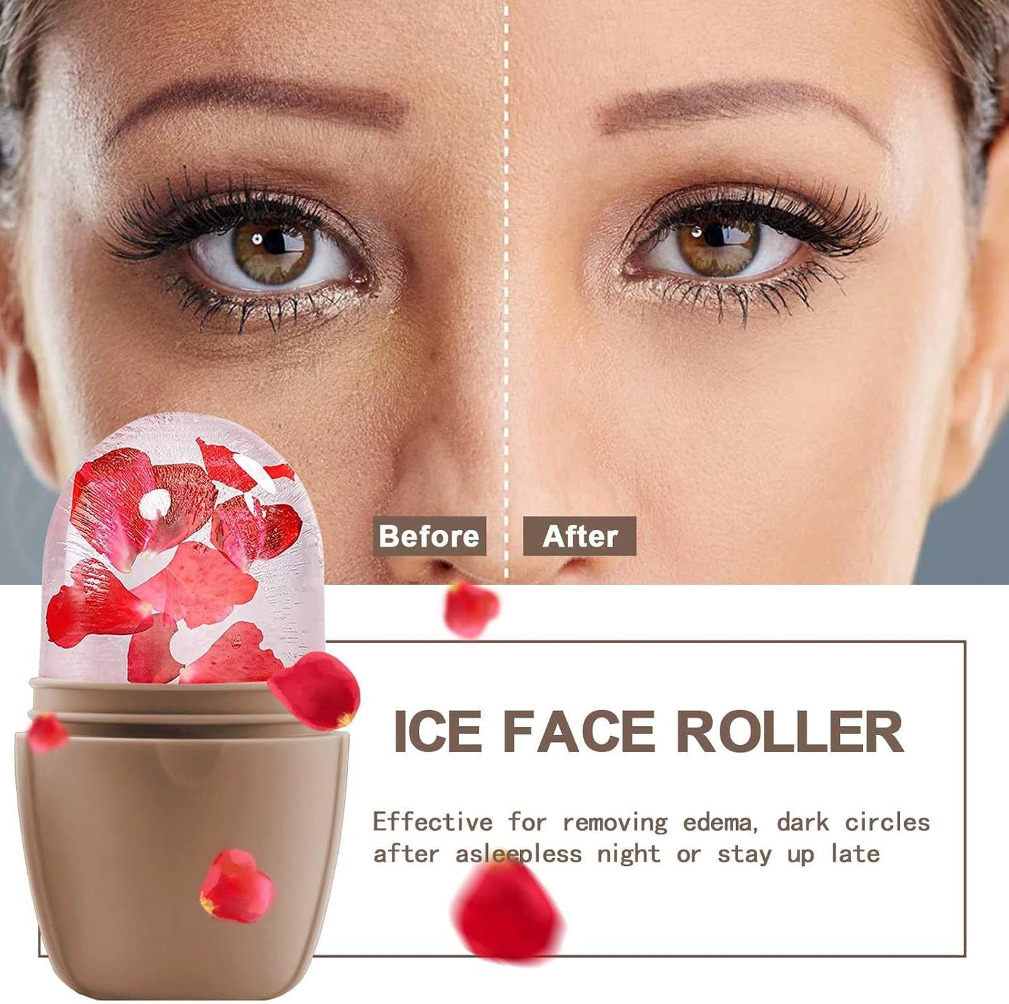 KOGITI Face Ice Roller & Mold - Beauty Facial Massage Tool for Puffiness Relief, Ice Cube Holder