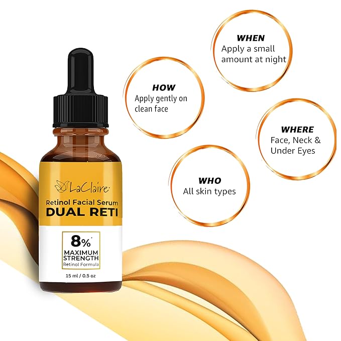 Fresh Look, Same Ingredients 8% Complex Retinol Facial Serum – Anti-Aging, Brightening Neck & Facial Serum, Helps Nourish Skin with Lactic Acid, Vitamin A, & Retinyl Palmitate – 15 ml