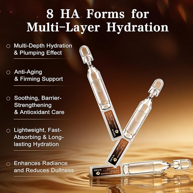 Ultra Hyaluronic Acid Serum With 8 HA Forms + Matrixyl 3000, Collagen Tri - Complex & Peptide, Multi - Layer Hydration Anti-Aging Serum, Hyaluronic Acid Serum for Face (0.05 Fl Oz (Pack of 30))