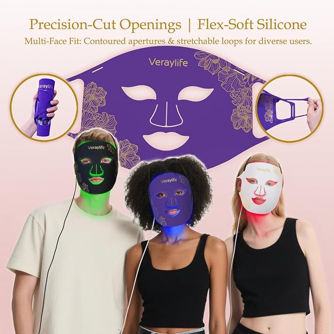 Red Light Therapy for Face, LED Facial Mask, Skin Care Light with Near Infrared 850nm & Adjustable Blue Light, Portable Home Device with 7 Colors & 8 Modes, 432 Beads Pro LEDs (Purple-F)