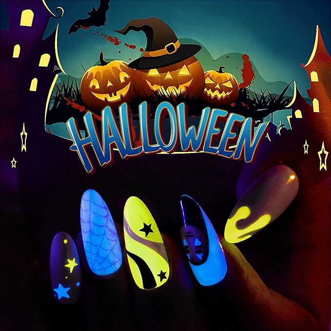 RARJSM Nail Art Gel Set, Glow In The Dark Gel Liner Nail Art Polish Luminous Design Nailpolish Neon Fluorescent Drawing Painting NailArt Polish Neon Colors