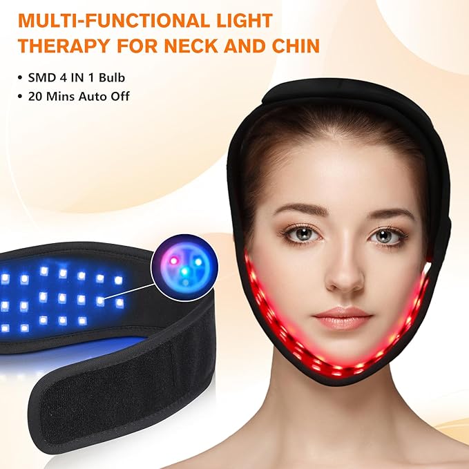 Cordless Red Light Therapy for Neck Chin Firming and V Face Lifting, Portable 8 Color Light Therapy Wrap for Hand Feet Wrist Pain Relief, Infrared Light Therapy Pad