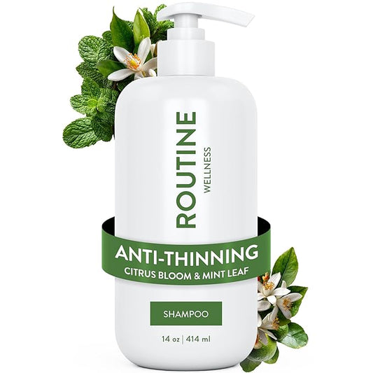 Routine Wellness Anti-Thinning Shampoo for Thinning Hair - Biotin DHT Blocker Women & Men - Color Safe Shampoo for Hair Loss & Healthy Hair - Citrus Bloom & Mint Leaf 14oz