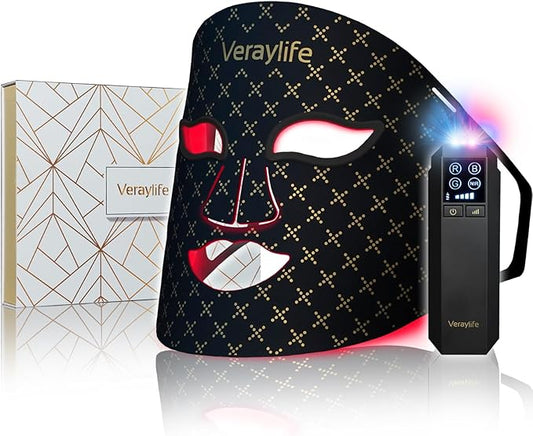 Red Light Therapy for Face, LED Facial Mask, Skin Care Light with Near Infrared 850nm & Adjustable Blue Light, Portable Home Device with 7 Colors & 8 Modes, 432 Beads Pro LEDs (Black-C)