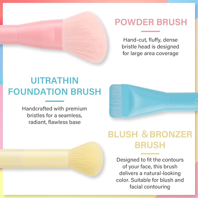 docolor Makeup Brushes 3PCS Foundation Powder Blush Brush Premium Face Makeup Brush For Applying & Blending powder, foundation, bronzer & blush with Liquid, Cream & Powder Cosmetic Vegan Cruelty-Free