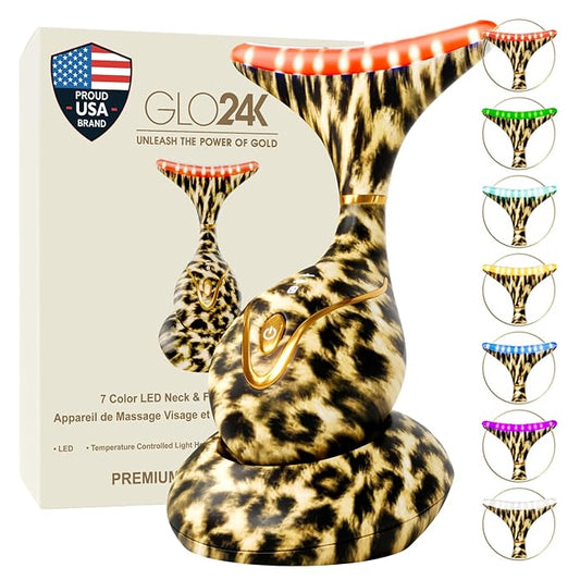 GLO24K Red Light for Face and Neck Beauty Device – Triple LED Action & Vibration Technology Facial Massager and Neck Comfort Device for Women