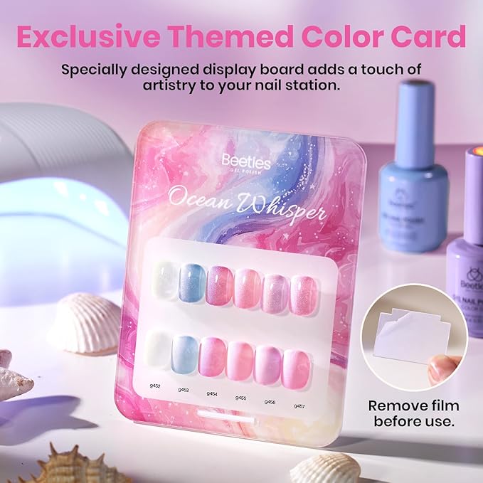 beetles Pearl Gel Polish Set - Ocean Whisper Collection, 15ml Shimmer White Pink Purple Mermaid Nail Swirl Shell Thread Polish Soak Off Uv Gel Polish Effect DIY Manicure Gift for Women