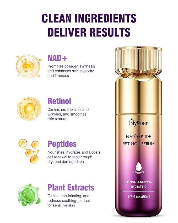 NAD+ Retinol Collagen Face Serum: Anti-Aging Peptide Serum, Tightens Skin, Reduces Wrinkles & Fine Lines, Hydrating Serum for Radiant Glow