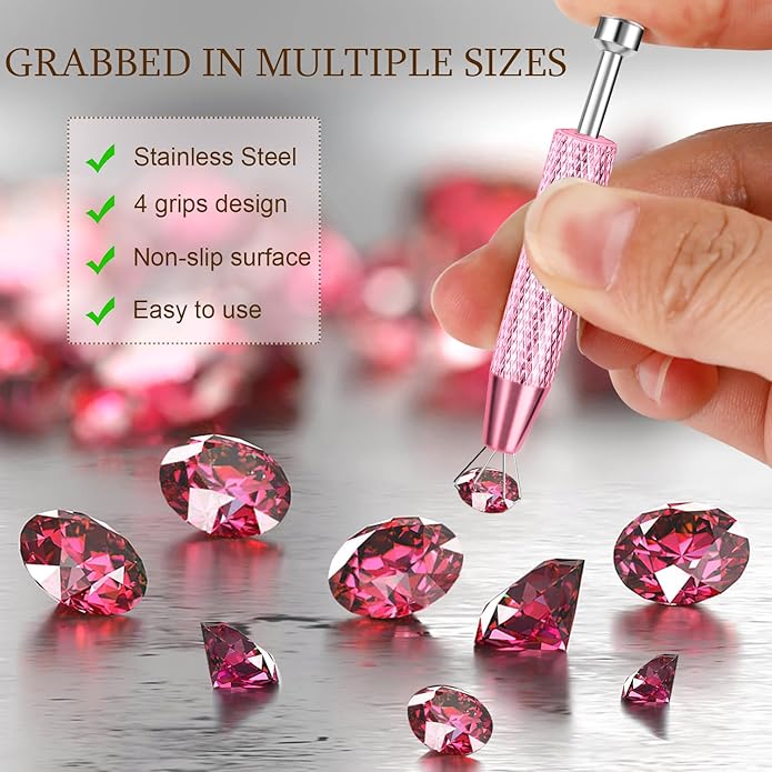 ONESING 2Pcs Piercing Ball Grabber Tool for Changing Jewelry, Stianless Steel Flat Back Earring Applicator Internally Threaded Push Pin Piercing Grabber Tool, Anti Slip 4 Claw Gem Ball Grabber Tool