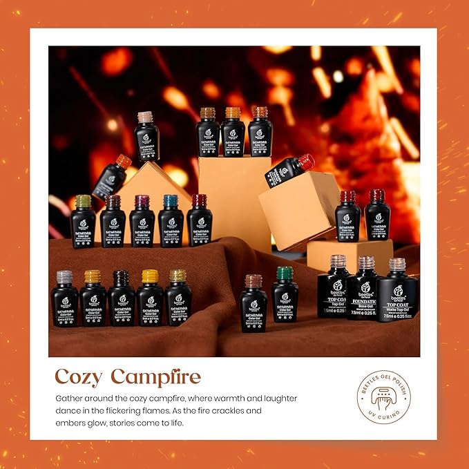 Beetles Gel Nail Polish Set - 20 Colors Cozy Campfire Shade Collection Gel Polish Set Orange Yellow Green Brown Red Shades UV LED Soak Off DIY Home Salon Manicure Gift for Women