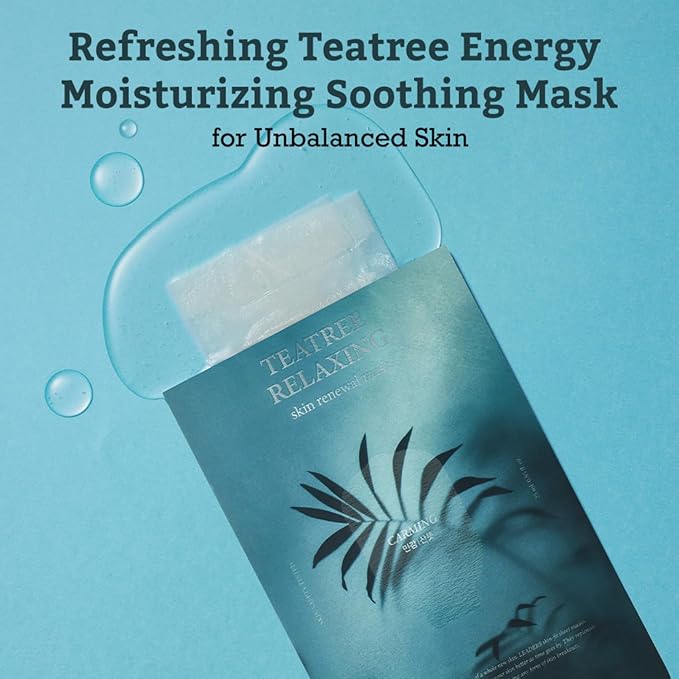 LEADERS Teatree Relaxing Skin Renewal Mask – Soothes & Calms Sensitive, Acne-Prone Skin – Controls Excess Oil & Reduces Redness – Hydrating and Refreshing Sheet Mask for Oily Skin – 10 Sheets