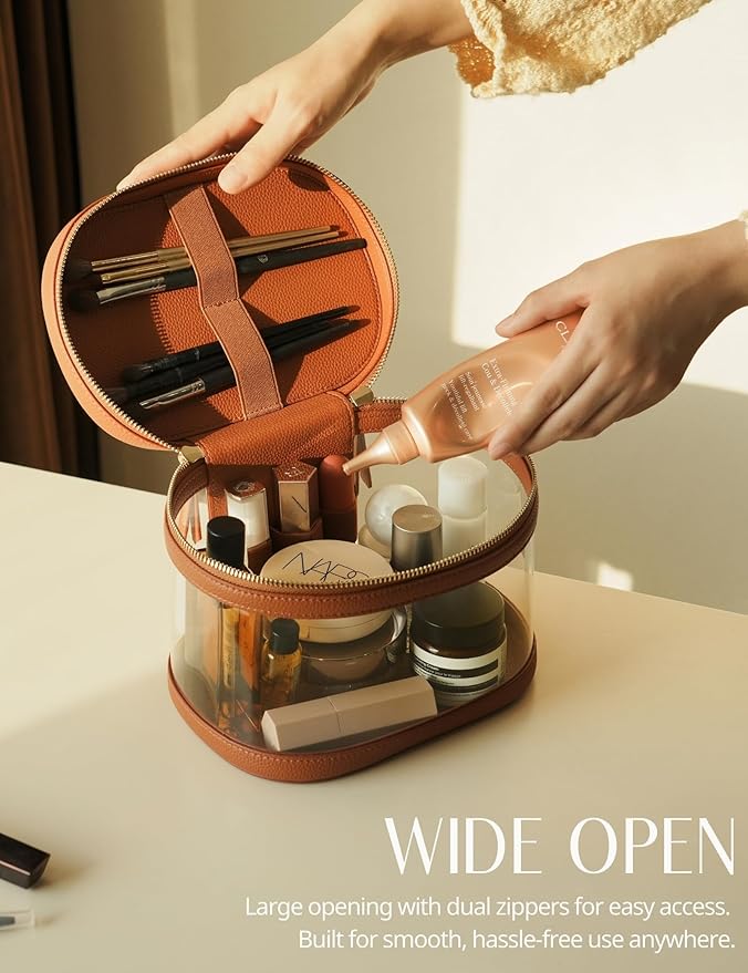 Popvibe Clear Makeup Bag Travel Cosmetic Case Transparent Toiletry Bag with Zipper, Portable Make Up Organizer Traveling Compact Car Bag for Essentials