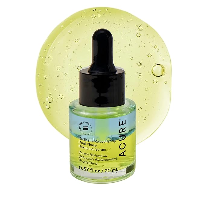 Acure Radically Rejuvenating Dual Phase Bakuchiol Serum - Bakuchiol Oil Serum for Face, Anti Aging Retinol Alternative for Wrinkles & Fine Lines, Cold Pressed Botanical Oils, Vegan - 0.67 fl oz