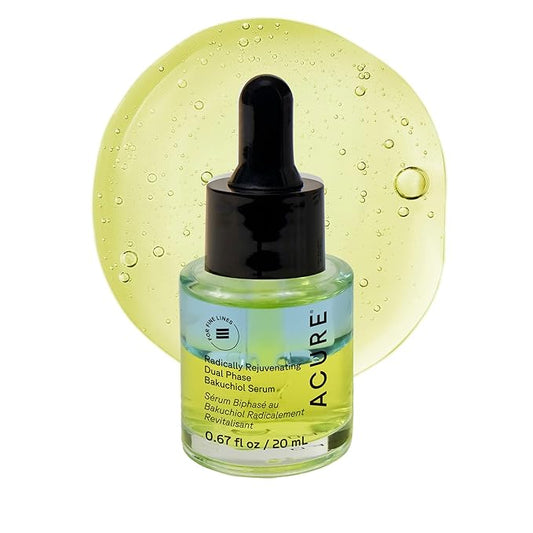 Acure Radically Rejuvenating Dual Phase Bakuchiol Serum - Bakuchiol Oil Serum for Face, Anti Aging Retinol Alternative for Wrinkles & Fine Lines, Cold Pressed Botanical Oils, Vegan - 0.67 fl oz