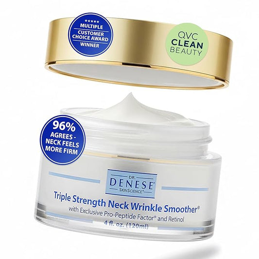 Dr. Denese Triple Strength Neck Wrinkle Smoother 4 oz – Firming Cream with Triple Amount of Peptides Compared to Industry Standards – Retinol & Hyaluronic Acid for Hydrating Power - Paraben Free