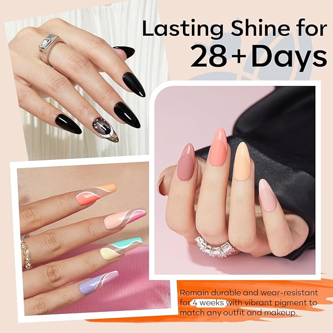 modelones 32 PCS Gel Nail Polish Set, 28 Colors Gel Polish with No Wipe Base Coat, Glitter & Glossy & Matte Top Coat Black Brown Red Purple Soak Off LED Nail Art Kit Salon at Home