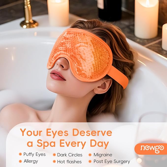 NEWGO Cooling Eye Mask for Puffy Eyes, Cold Eye Mask Eye Ice Pack for After Eyes Surgery, Tension Stress Relief, Itchy Eyes, Headaches, Dark Circles - Orange