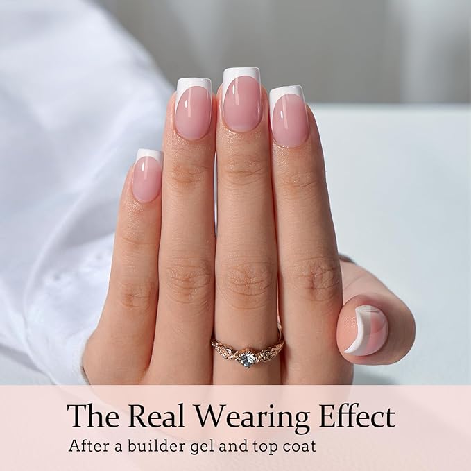 BTArtboxnails XCOATTIPS Gel Nail Kit - Short Squre French Tip Press on Nails Kit, Pink Soft Gel Nail Tips with Nail Gel, French Protecing Duo and Nail Lamp for Gift Home DIY