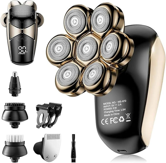 SHPAVVER Head Shavers for Bald Men: 5-in-1 Upgraded Electric Razor - IPX7 Waterproof Shaving Grooming Kit for Balder - Turbo Speed & Precision Blades (Deep Gold)