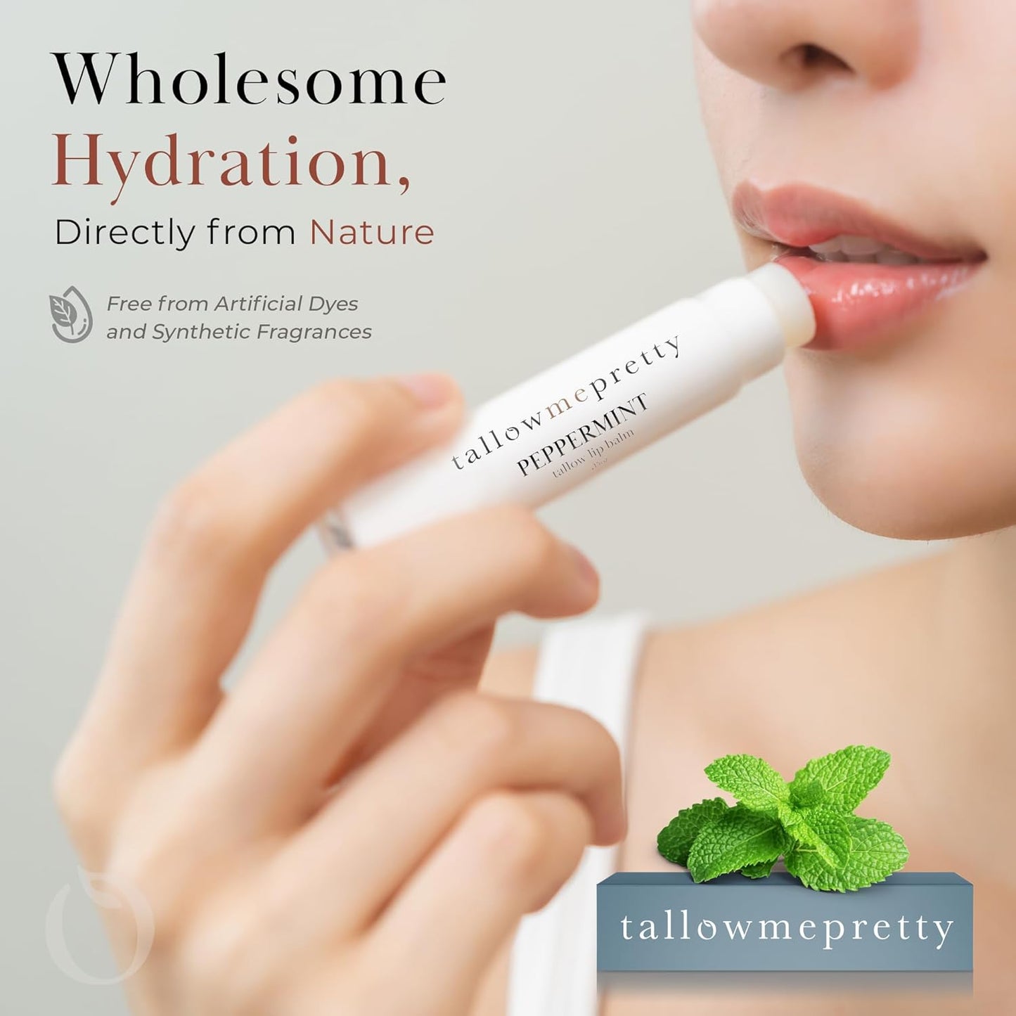 Peppermint Lip Balm, Ultra-Soothing, Deeply Hydrating Tallow Lip Balm with Grass Fed Beef Tallow, Beeswax, Jojoba Oil & More, Non Toxic Lip Care, Made in the USA, 0.15 Oz.